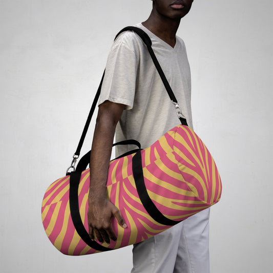 Pink + Gold Zebra Print Duffel Bag — Bold Animal-Print Travel Gym Bag