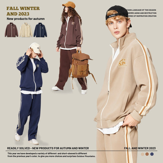 Women & Men's Striped Embroidered Casual Sports Jacket Pants