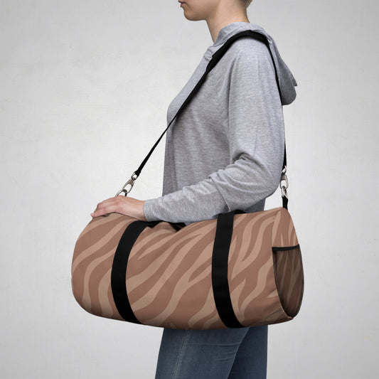 Beige Zebra Print Duffel Bag — Animal Print Travel Gym Bag