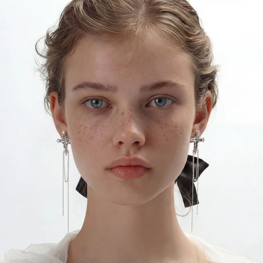 Celestial Cross Tassel Earrings