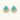 Gold-plated cluster earrings with teardrop turquoise stones surrounded by white pearls and clear crystals