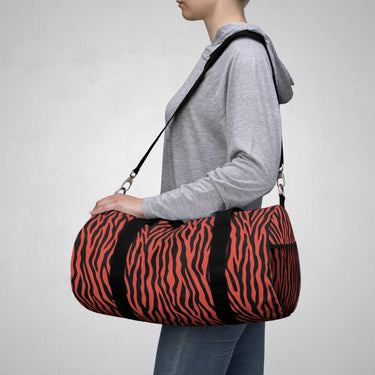 Red Tiger Stripe Duffel Bag — Bold Animal Print Travel Gym Bag