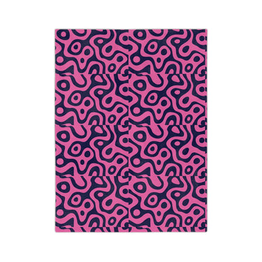 Velveteen Microfiber Blanket — Pink & Navy Abstract Pattern Cozy Throw