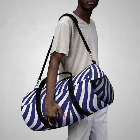 Navy Zebra Print Duffel Bag — Stylish Travel & Gym Tote