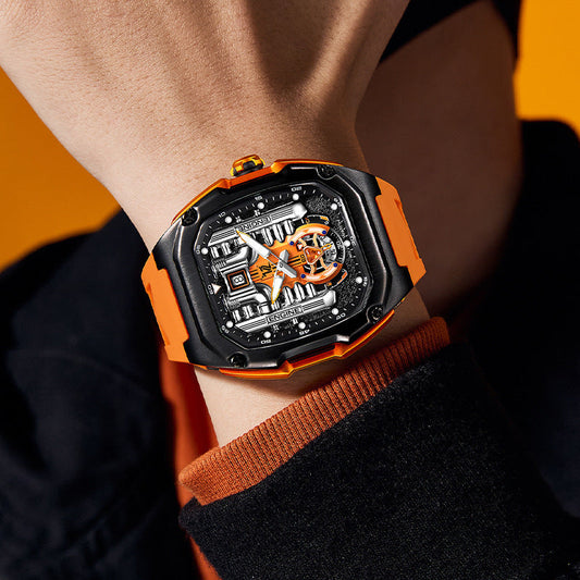 Three-dimensional Hollow Quartz Transparent Bottom Men Black Shell Orange Nail Orange