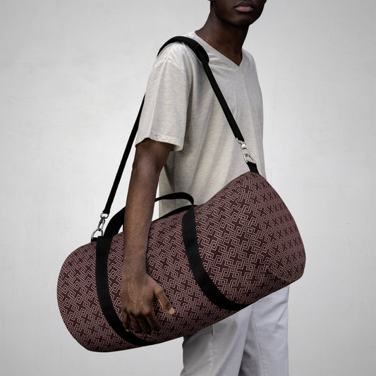 Brown Geometric Pattern Duffel Bag —Travel Gym Weekend Bag