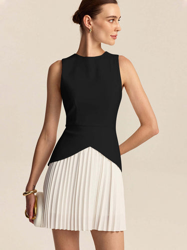 Women's Slim-fit Sleeveless Pleated Casual Dress