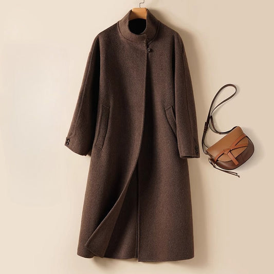 Long Stand-up Collar High-grade Double-sided Woolen Coat