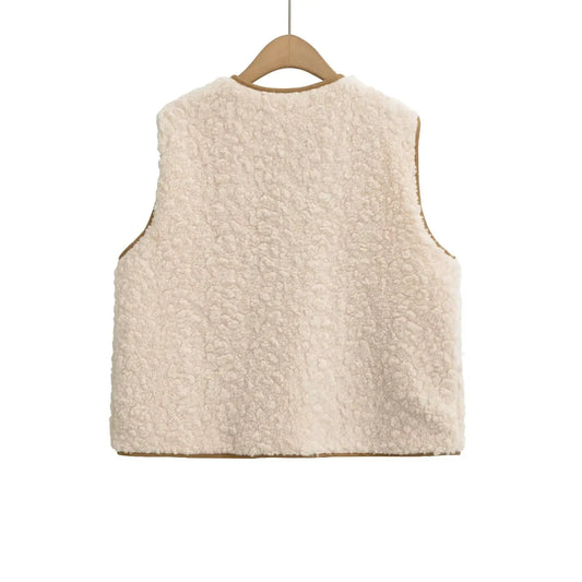 Bow tie spring decoration lamb fur vest