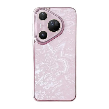 Butterfly Pattern Electroplated PC + Glass Phone Case, For Huawei Pura 80 Ultra 5G, For Huawei Pura 80 Pro 5G, For Huawei Pura 80 5G, For Huawei Pura 70 Pro