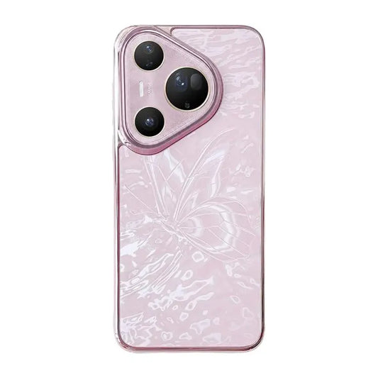 Butterfly Pattern Electroplated PC + Glass Phone Case, For Huawei Pura 80 Ultra 5G, For Huawei Pura 80 Pro 5G, For Huawei Pura 80 5G, For Huawei Pura 70 Pro
