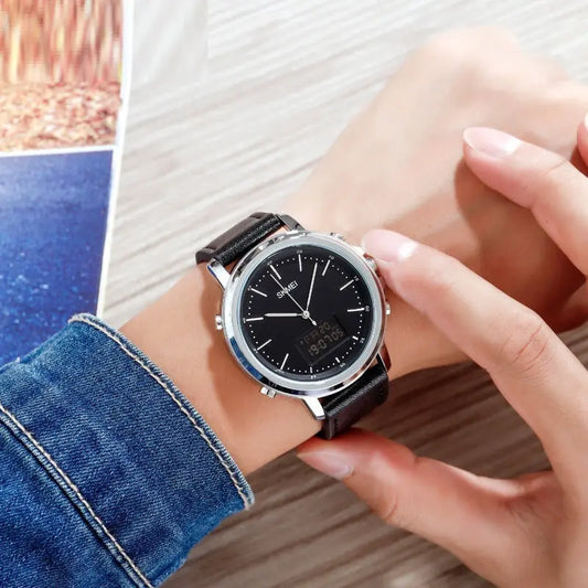 Casual Spiral Sports Crown Leather Alloy Round Pin Buckle Male Pointer Electronic Watch Utrano