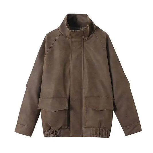 Casual loose stand up collar jacket top