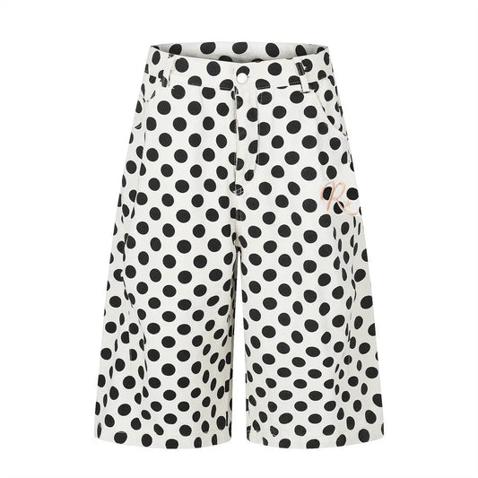 Color blocked polka dot loose straight shorts
