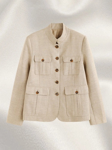 Commuter Style Multi-Button Structured Stand-Up Collar Workwear Jacket for Women French Chic Blazer