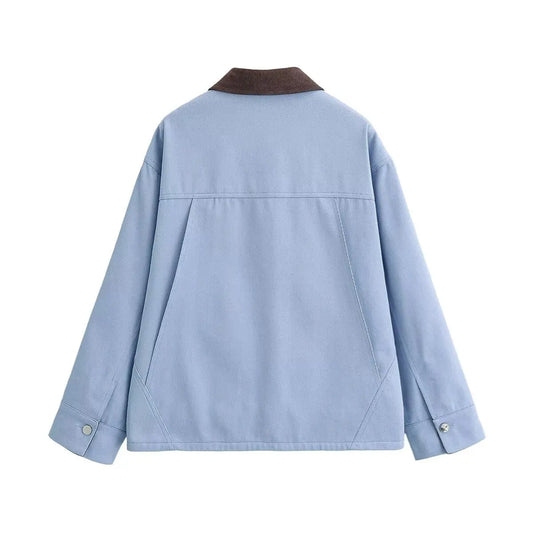 Corduroy contrasting color patchwork collar jacket