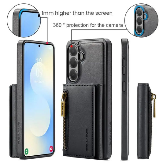 DG.MING M5 Series Zip RFID Multi Card Detachable Leather Phone Case, For Galaxy S26+ 5G, For Galaxy S26 Ultra 5G, For Galaxy S26 5G, For Samsung Galaxy S25 FE 5G