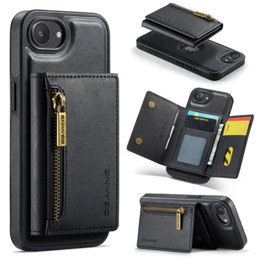 DG.MING M5 Series Zip RFID Multi Card Detachable Leather Phone Case, For iPhone 17e / 16e, For iPhone 17 Pro Max, For iPhone 17 Pro, For iPhone 17