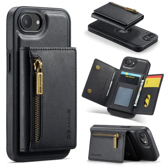 DG.MING M5 Series Zip RFID Multi Card Detachable Leather Phone Case, For iPhone 17e / 16e, For iPhone 17 Pro Max, For iPhone 17 Pro, For iPhone 17