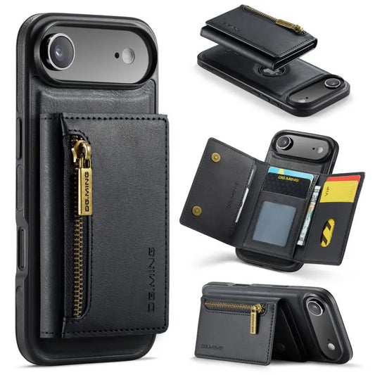 DG.MING M5 Series Zip RFID Multi Card Detachable Leather Phone Case, For iPhone Air, For iPhone 16 Pro Max, For iPhone 16 Pro, For iPhone 16 Plus