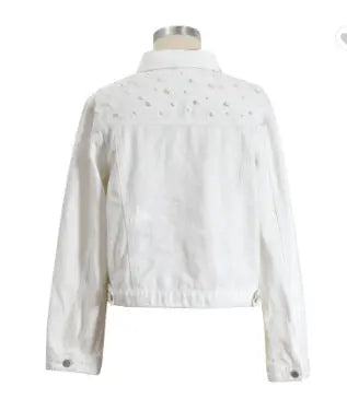 Denim Jacket Women Plus Size Embellished Beaded Coat Female Student Light Blue Jacket Loose Fit