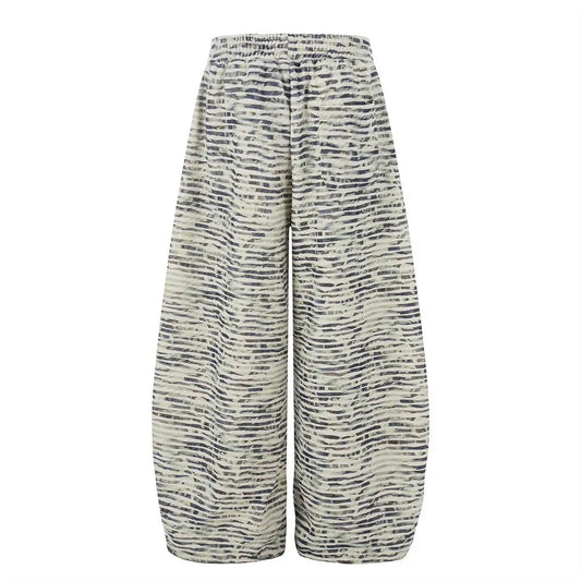 Digital printed striped wide leg curved knife pants