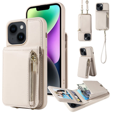 Crossbody Lanyard Zipper Wallet Leather Phone Case, For iPhone 14 Plus, For iPhone 14, For iPhone 14 Pro, For iPhone 14 Pro Max