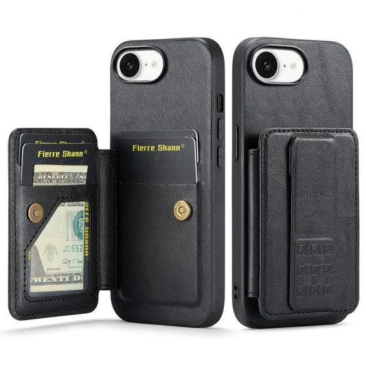 Fierre Shann Oil Wax Cow Leather Card Holder Back Phone Case, For iPhone 17e / 16e, For iPhone 17 Pro Max, For iPhone 17 Pro, For iPhone 17