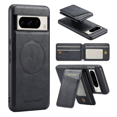 Fierre Shann Cowhide Vertical Flip Magnetic Card Holder Phone Case, For Google Pixel 7