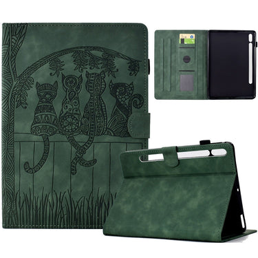 Cats Embossed Leather Smart Tablet Case, For Samsung Galaxy Tab S9 / S9 FE, For Samsung Galaxy Tab S8 / S7, For Samsung Galaxy Tab A8 10.5 2021 X205, For Samsung Galaxy Tab A7 2020 T500