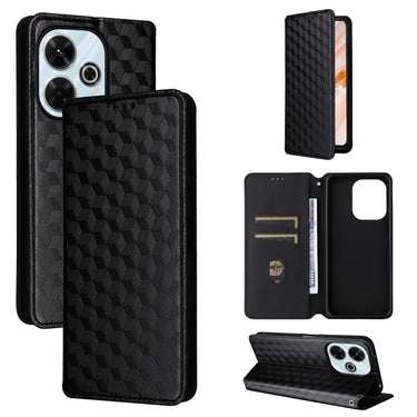 Cubic Grid Texture Flip Leather Phone Case, For Redmi 13 4G / Note 13R 5G, For Redmi Turbo 3 5G, For Redmi Note 13 Pro 4G Global, For Redmi A3