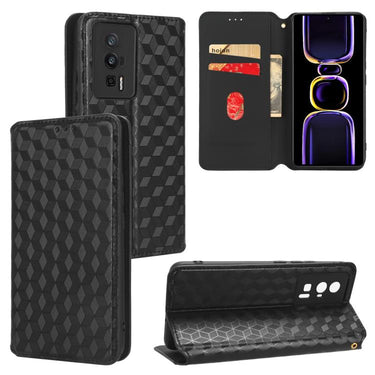 Cubic Grid Texture Flip Leather Phone Case, For Redmi Note 8 2021