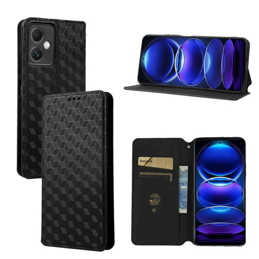 Cubic Grid Texture Flip Leather Phone Case, For Redmi A1+, For Redmi A1 2022, For Redmi Note 10 JE, For Redmi Note 10T 5G