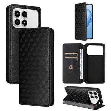 Cubic Grid Texture Flip Leather Phone Case, For Redmi A5 4G 173.3mm, For Redmi A5 4G 171.7mm / Xiaomi Poco C71, For Redmi Note 14 4G 164.84mm, For Redmi Turbo 4 Pro 5G