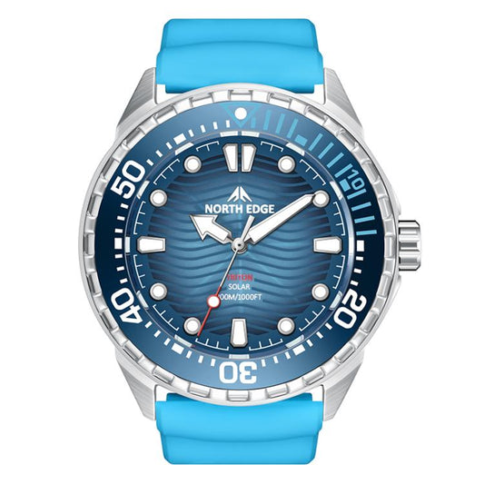 NORTH EDGE TRITON Outdoor Dive Men Solar Luminous Quartz Watch Blue Rubber Strap