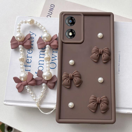 Soft Silicone 3D Bowknot Pearl Phone Case with Beaded Wrist Strap, For Motorola Moto E13, For Motorola Moto G53 5G, For Motorola Moto E22 4G / E22i 4G, For Motorola Moto E32 Global, For Motorola Moto G22, For Motorola Moto E30
