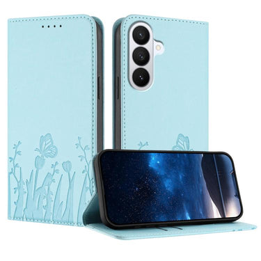Tulips Butterfly Pattern Magnetic Vegan Leather Phone Case, For Samsung Galaxy S25 FE 5G, For Samsung Galaxy S25 Edge 5G