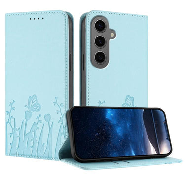 Tulips Butterfly Pattern Magnetic Vegan Leather Phone Case, For Samsung Galaxy S24 5G, For Samsung Galaxy S23 FE 5G