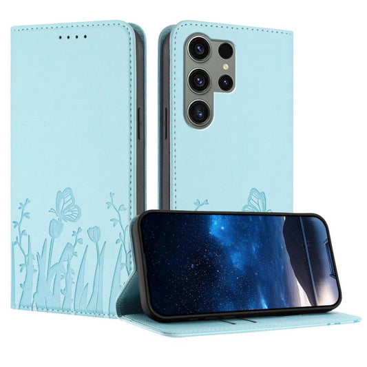 Tulips Butterfly Pattern Magnetic Vegan Leather Phone Case, For Samsung Galaxy S23 Ultra 5G, For Samsung Galaxy S23+ 5G