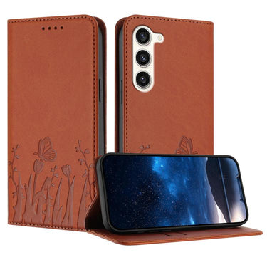 Tulips Butterfly Pattern Magnetic Vegan Leather Phone Case, For Samsung Galaxy S23 5G, For Samsung Galaxy S20 FE