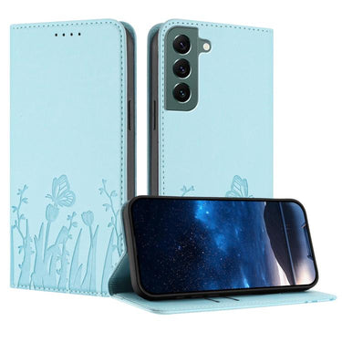 Tulips Butterfly Pattern Magnetic Vegan Leather Phone Case, For Samsung Galaxy S22 5G, For Samsung Galaxy S21 FE 5G