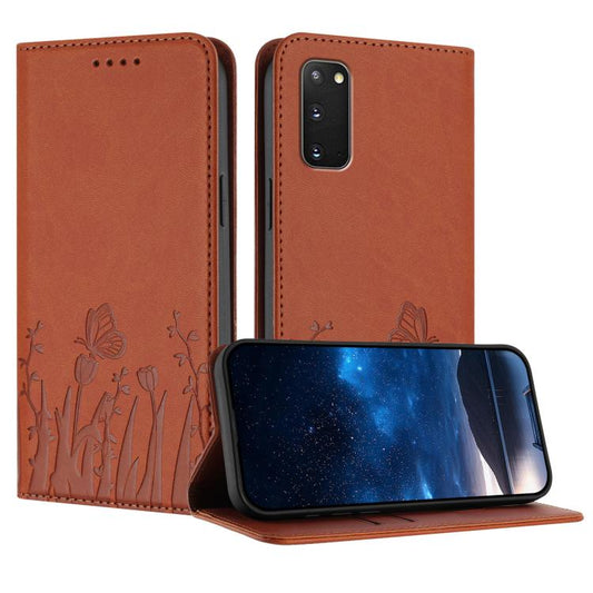 Tulips Butterfly Pattern Magnetic Vegan Leather Phone Case, For Samsung Galaxy S23 5G, For Samsung Galaxy S20 FE