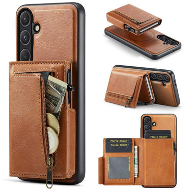 Fierre Shann Oil Wax Vegan Leather Magnetic Card Holder Back Phone Case, For Galaxy S26+ 5G, For Galaxy S26 Ultra 5G, For Galaxy S26 5G, For Galaxy S25 FE 5G