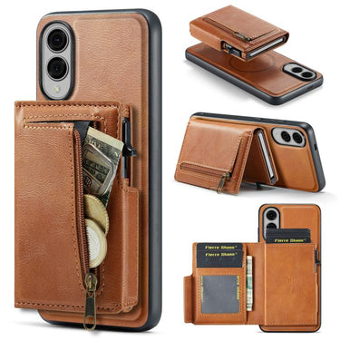 Fierre Shann Oil Wax Vegan Leather Magnetic Card Holder Back Phone Case, For Galaxy S25 Edge 5G, For Galaxy S25 5G, For Galaxy S25+ 5G, For Galaxy S25 Ultra 5G