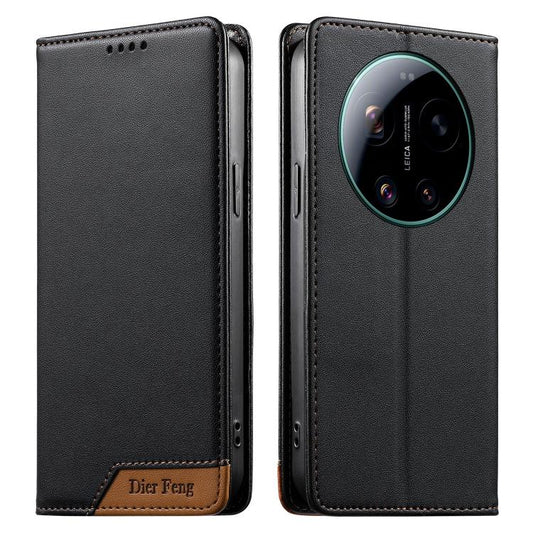 Dierfeng Splicing Strong Magnetic RFID Vegan Leather Phone Case, For Xiaomi 17 Ultra, For Xiaomi 17 Pro Max, For Xiaomi 17 Pro, For Xiaomi 17