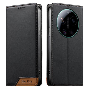 Dierfeng Splicing Strong Magnetic RFID Vegan Leather Phone Case, For Xiaomi 17 Ultra, For Xiaomi 17 Pro Max, For Xiaomi 17 Pro, For Xiaomi 17