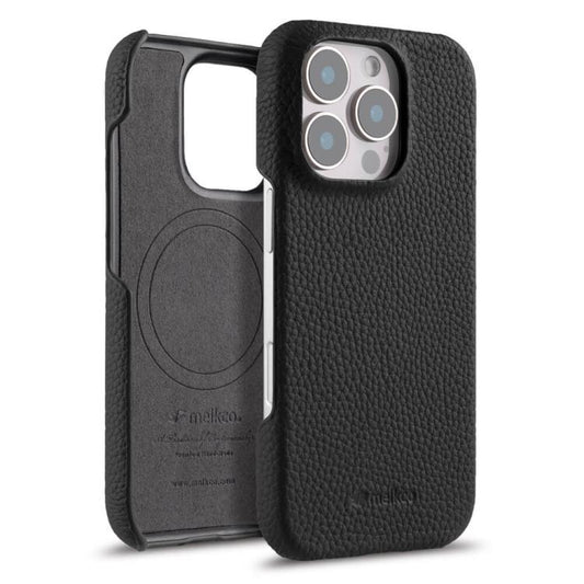 melkco Litchi Texture Magnetic Half Coverage Genuine Leather Phone Case, For iPhone 16 Pro, For iPhone 16, For iPhone 15 Pro Max