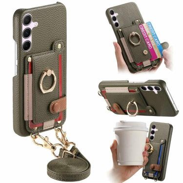 Litchi Texture Card Bag Ring Holder Vegan Leather + PC Phone Case with Shoulder Strap, For Samsung Galaxy S25+ 5G, For Samsung Galaxy S25 Ultra 5G, For Samsung Galaxy S24 5G