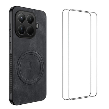 WANLONFENG Nappa Texture Magnetic Phone Case with 2pcs Screen Films, For Xiaomi 15T Pro 5G, For Xiaomi 15T 5G