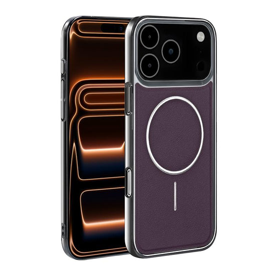 Electroplated Frame Vegan Leather Magnetic Shockproof Phone Case, For iPhone 17 Pro Max, For iPhone 17 Pro, For iPhone 17, For iPhone 16 Pro Max